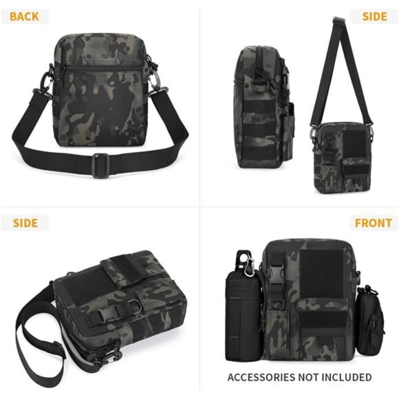 Small Messenger Bag Crossbody Tactical Shoulder Bag Canvas Travel Office Black - Picture 3 of 7